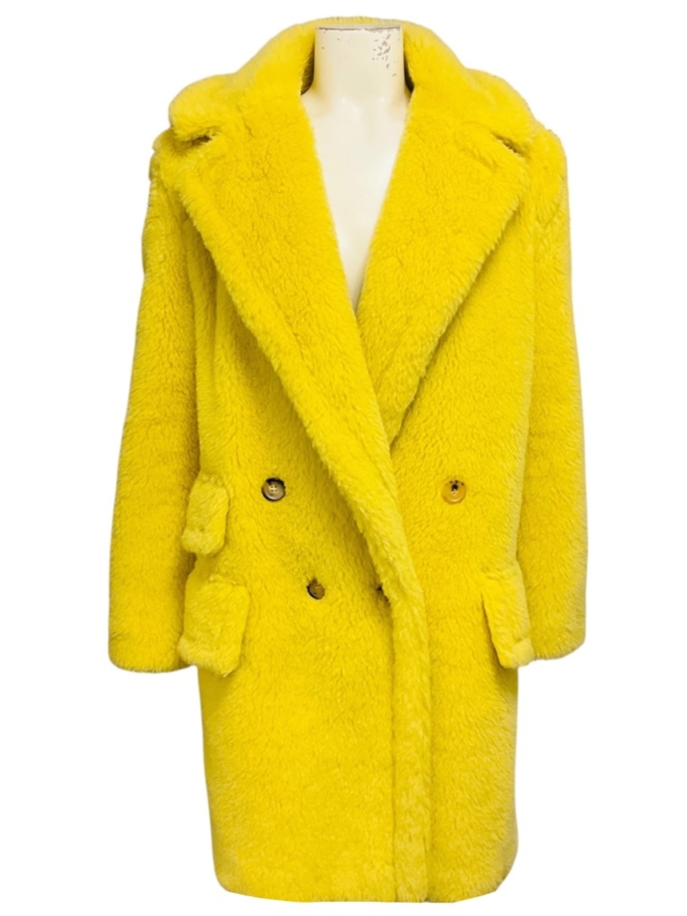 MAX MARA SFILATA YELLOW ALPACA AND WOOL TEDDY COAT